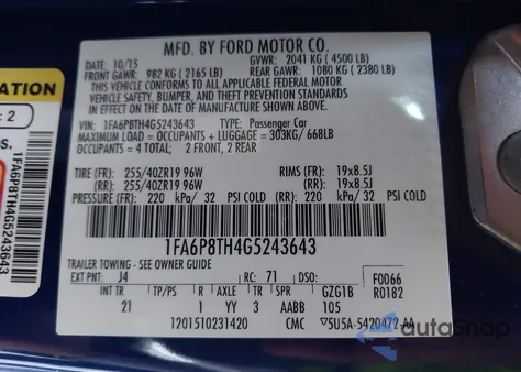 2016 Ford Mustang Ecoboost из США, поврежденный, VIN 1FA6P8TH4G5243643